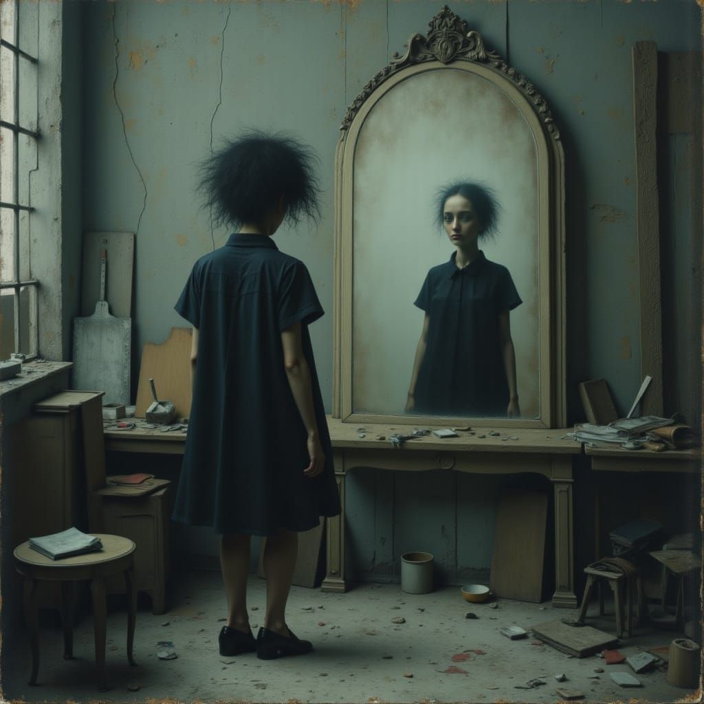 Misty Mirror Reflection in Artist Studio