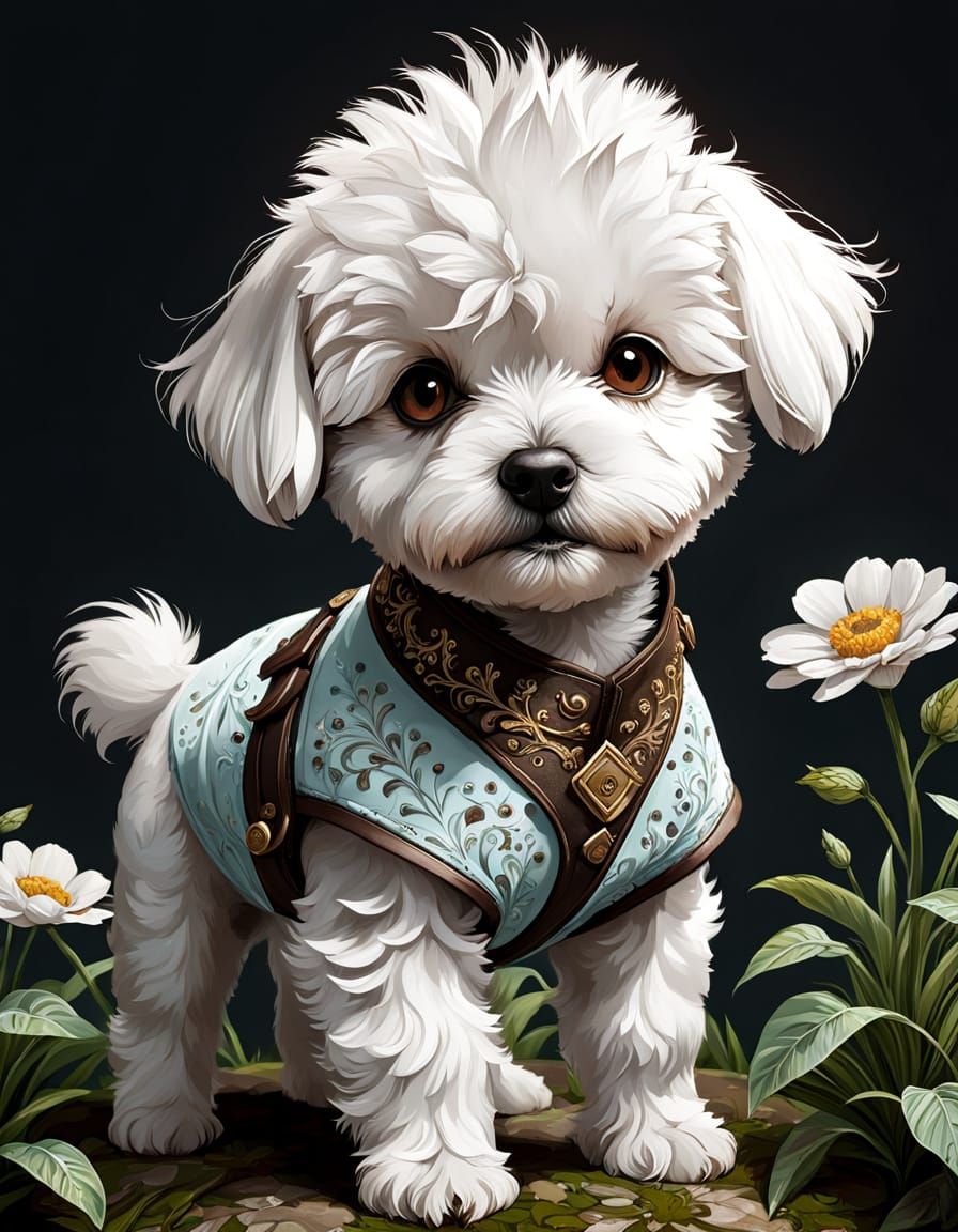 Cute Floral Baby Dog in Digital Art Style