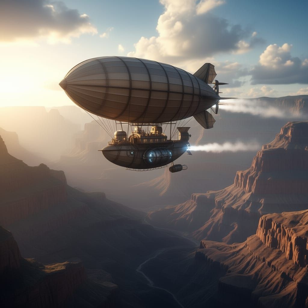 Hyper Realistic Blimp Soars Over Vast Canyon