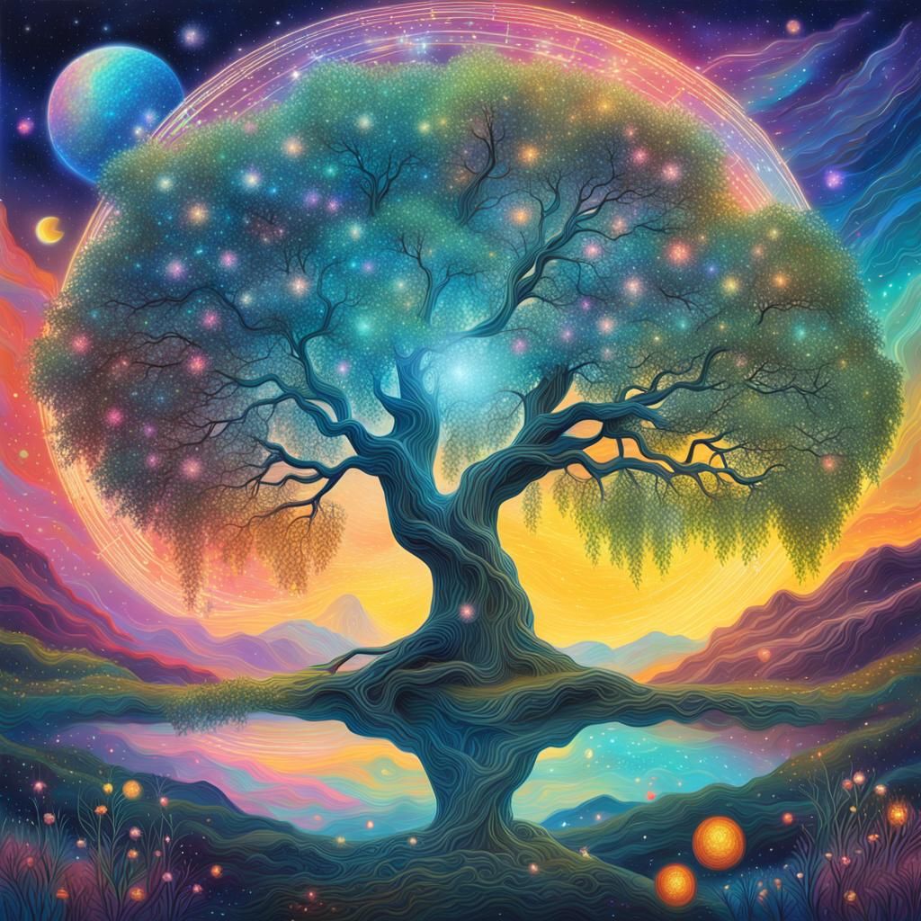 Holographic Willow Tree Astral Illustration