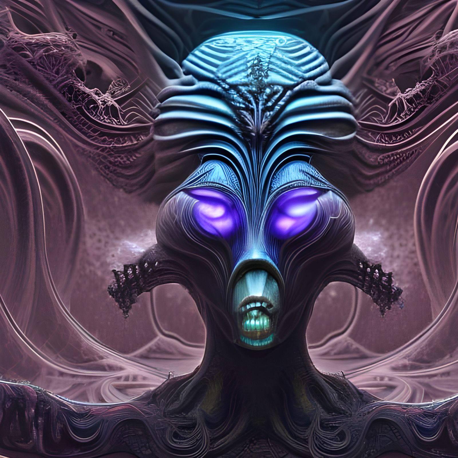 Surreal Giger Goddess in Fractal Alien Landscape