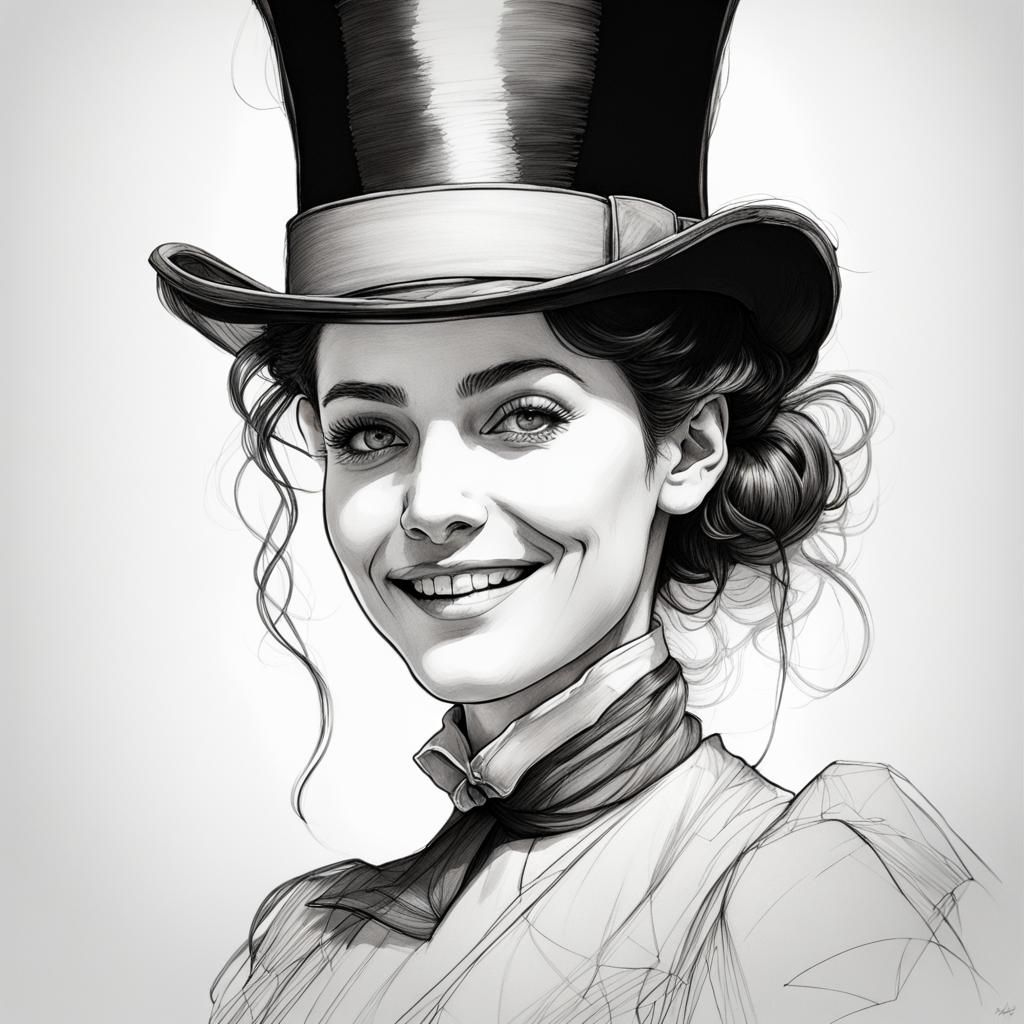 Single Line Portrait of Aristocratic Woman in Art Nouveau St...