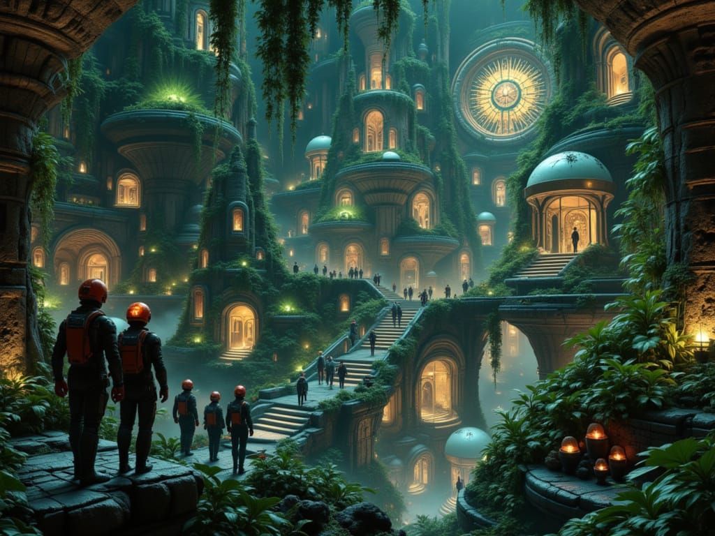 Futuristic Explorers Discover Alien Temple in Jungle