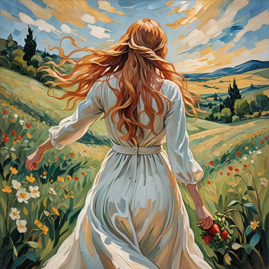 Strawberry Blonde Girl in Expressionist Oil Painting