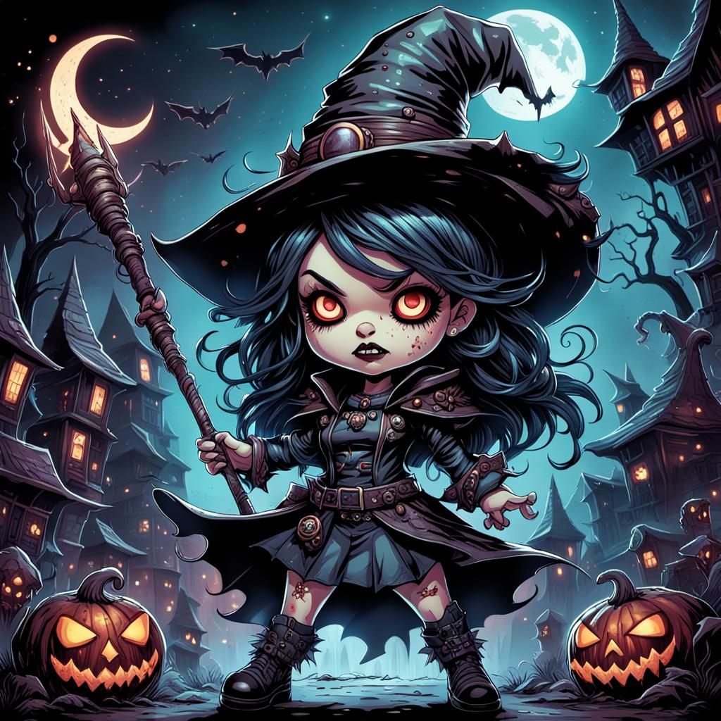 Horrorpunk Chibi Witch Comic Book Art