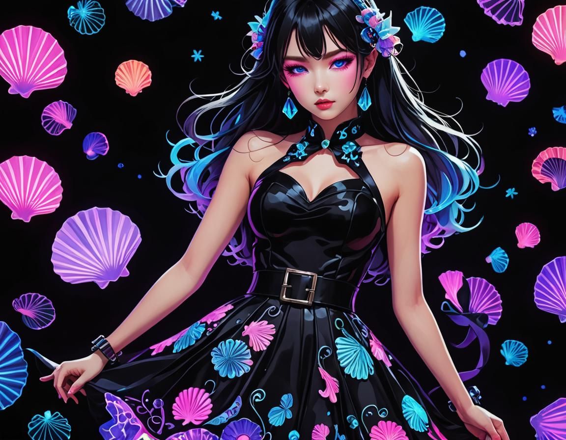 Neon Pastel Goth Dress with Seashells