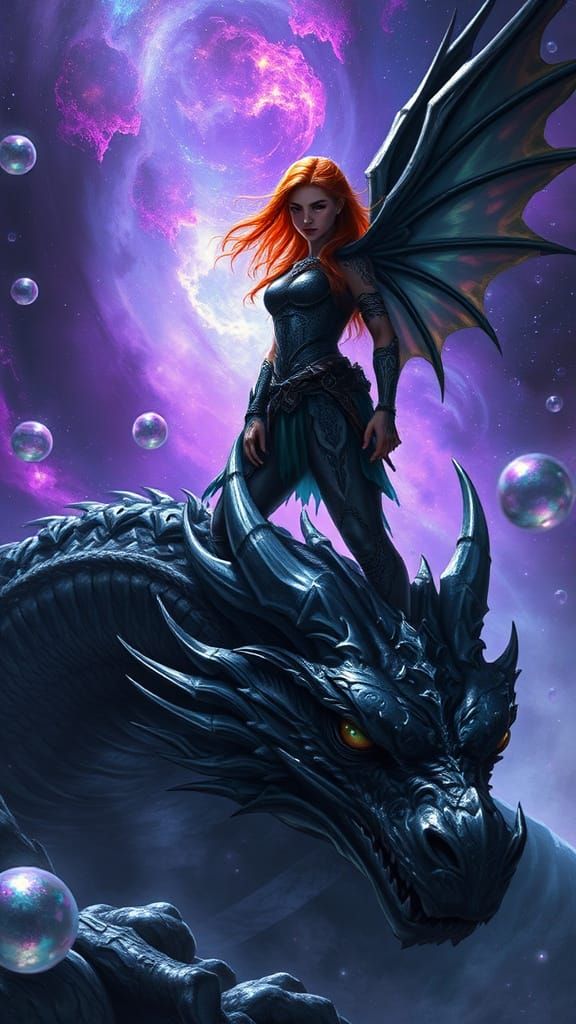 Valkyrie Warrior on Dragon in Dark Fantasy Style