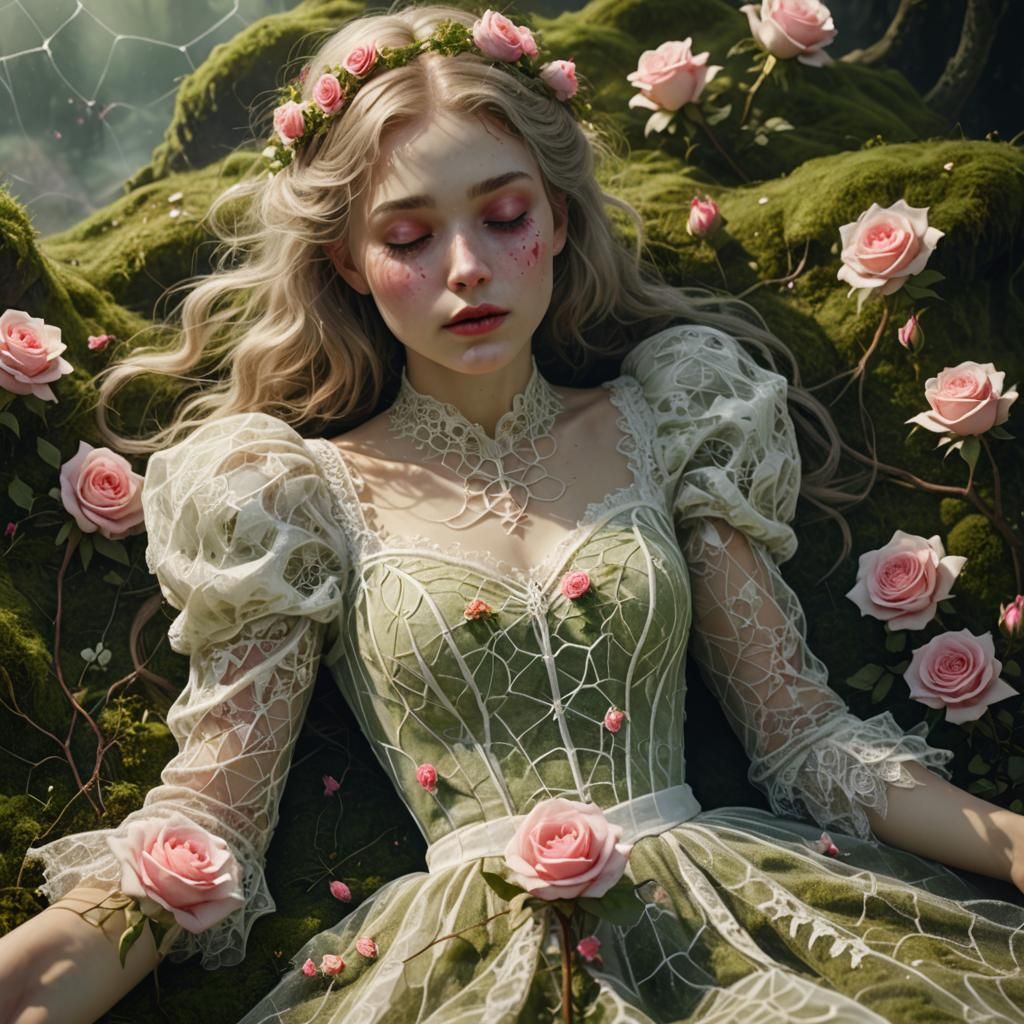 Snow White Sleeping in Sunlit Forest, Baroque Painting