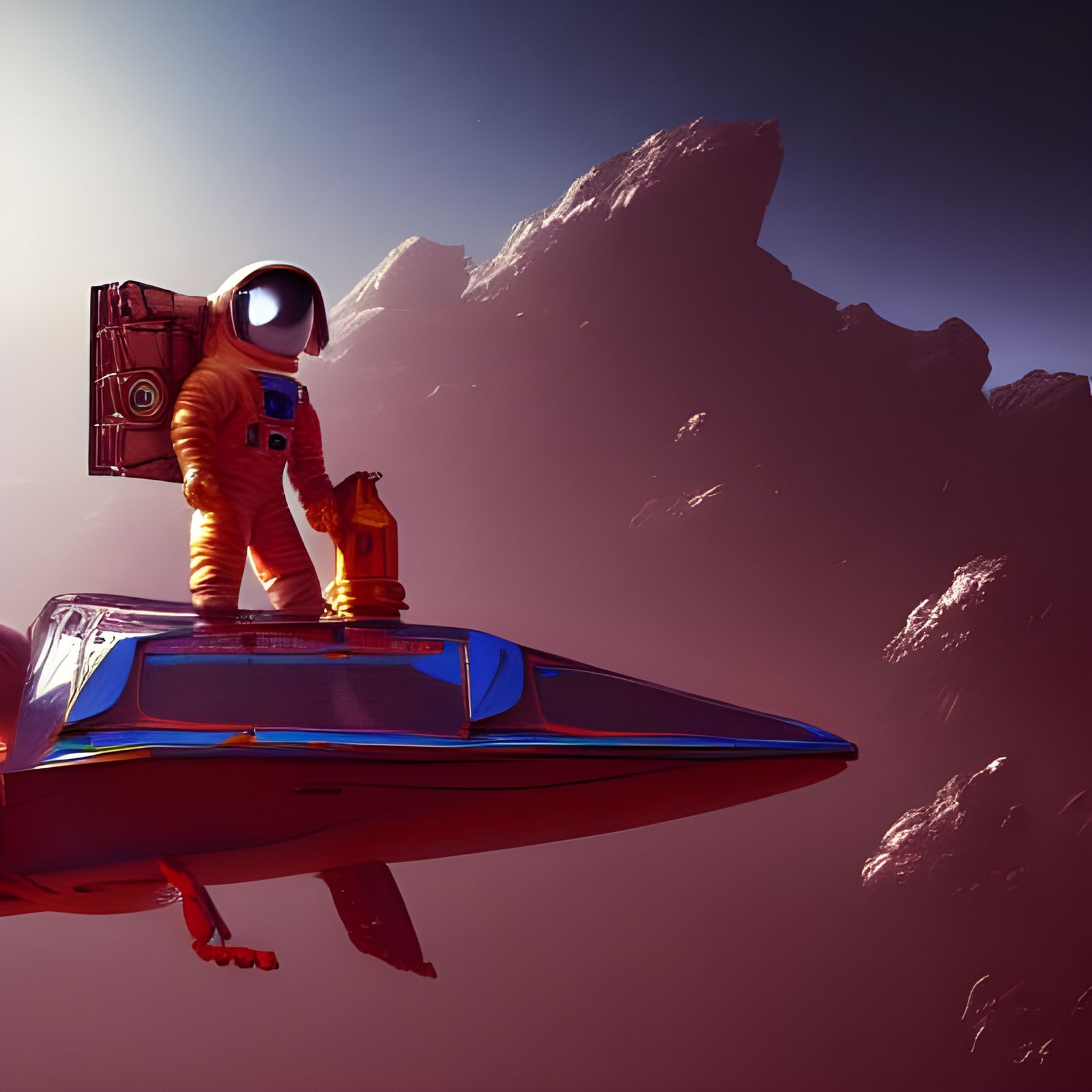 Astronaut on Neptune Ferrari: Detailed Matte Painting