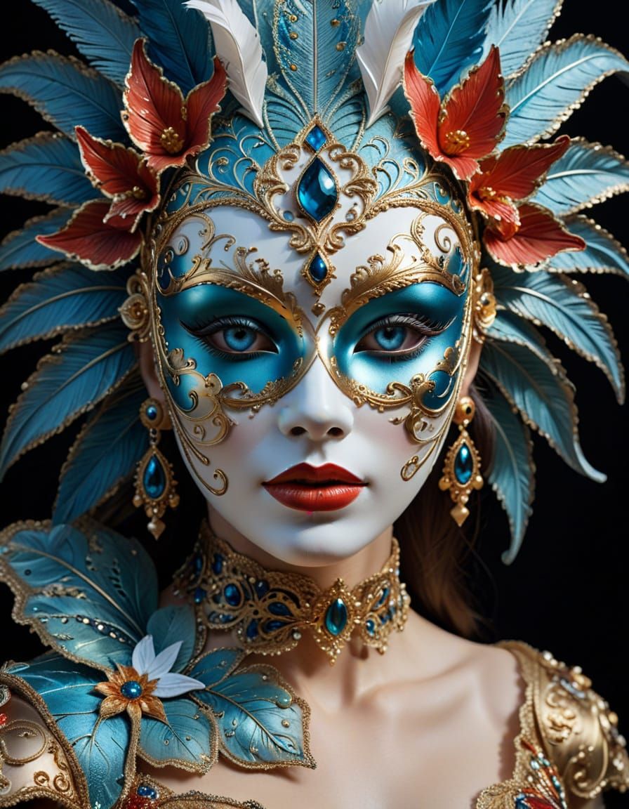 Elegant Venetian Carnival Beauty in Deep Relief