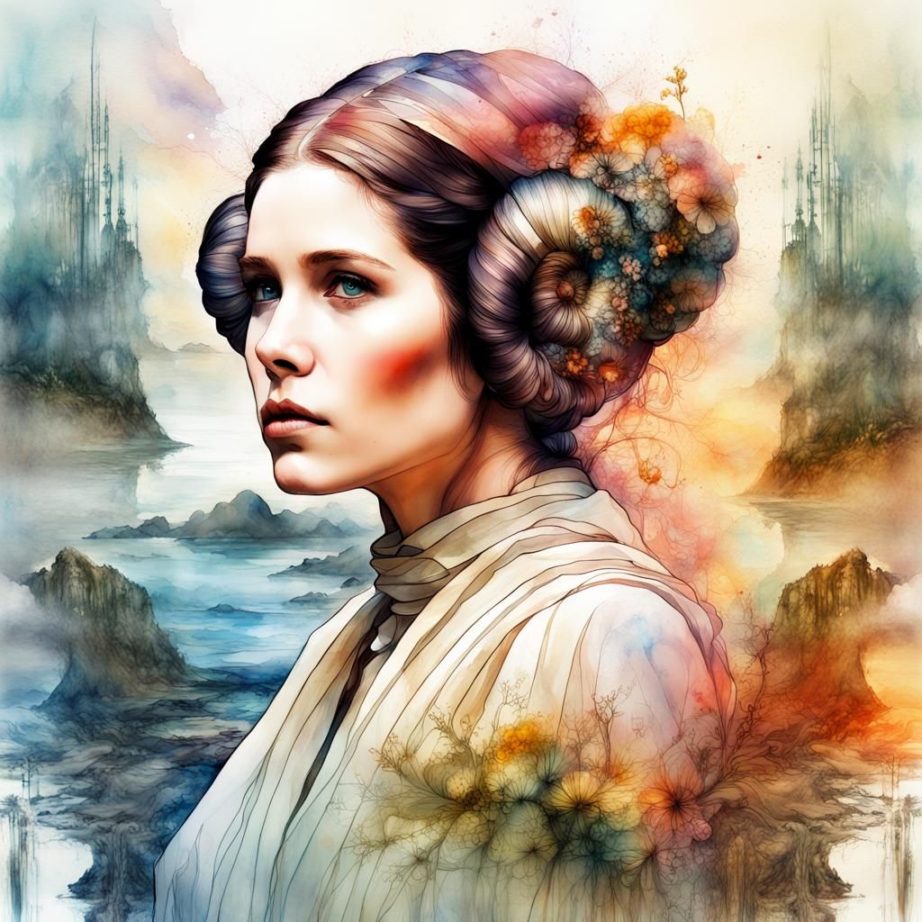 Princess Leia Summerscape Watercolor Illustration