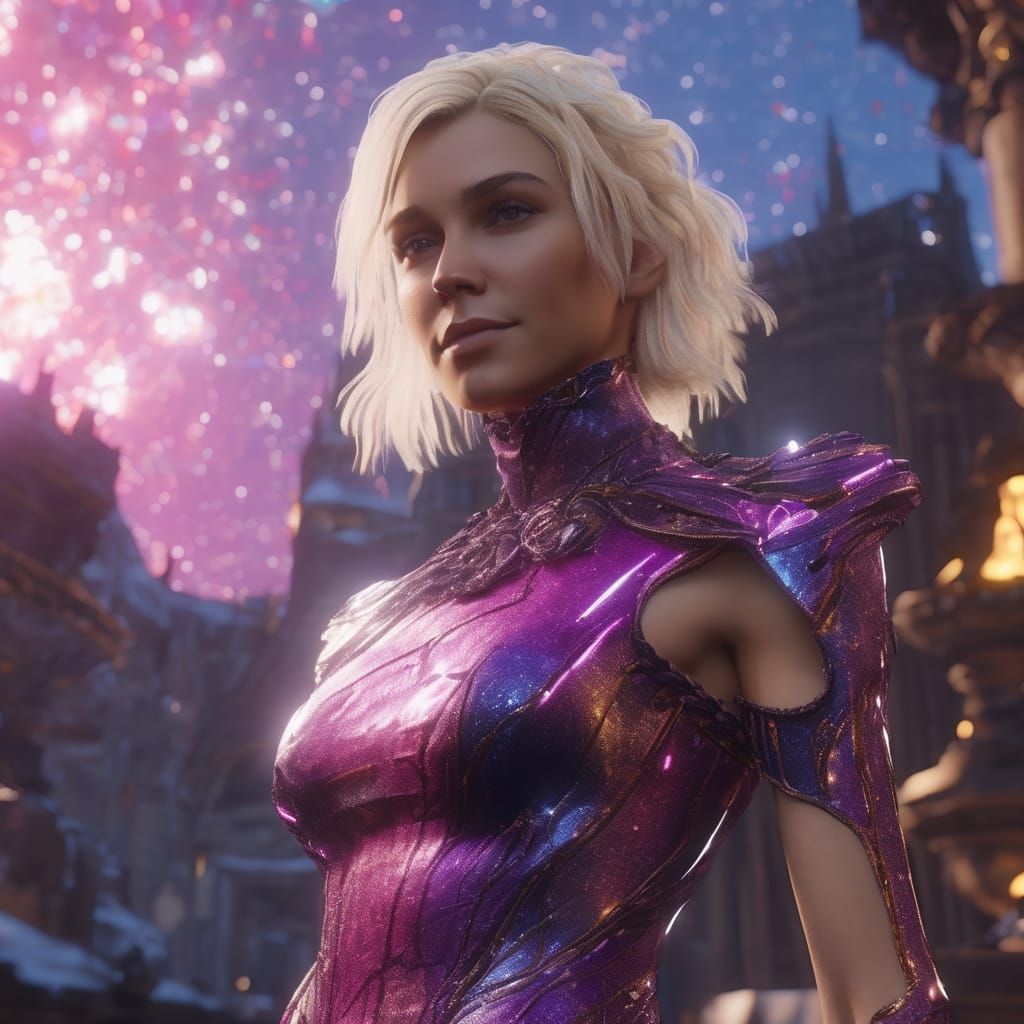 Dhampir Noblewoman with Astral Gown in Fantasy Art Style