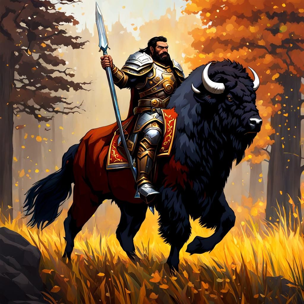 Bison Paladin in Digital Painting Style