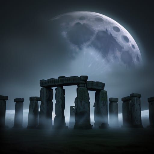 Druids Under Full Moon Lunar Eclipse at StoneHenge