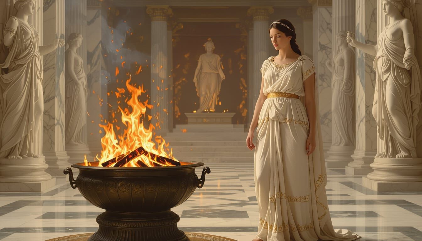 Baroque Oil Painting of Hestia, Goddess of Hearth