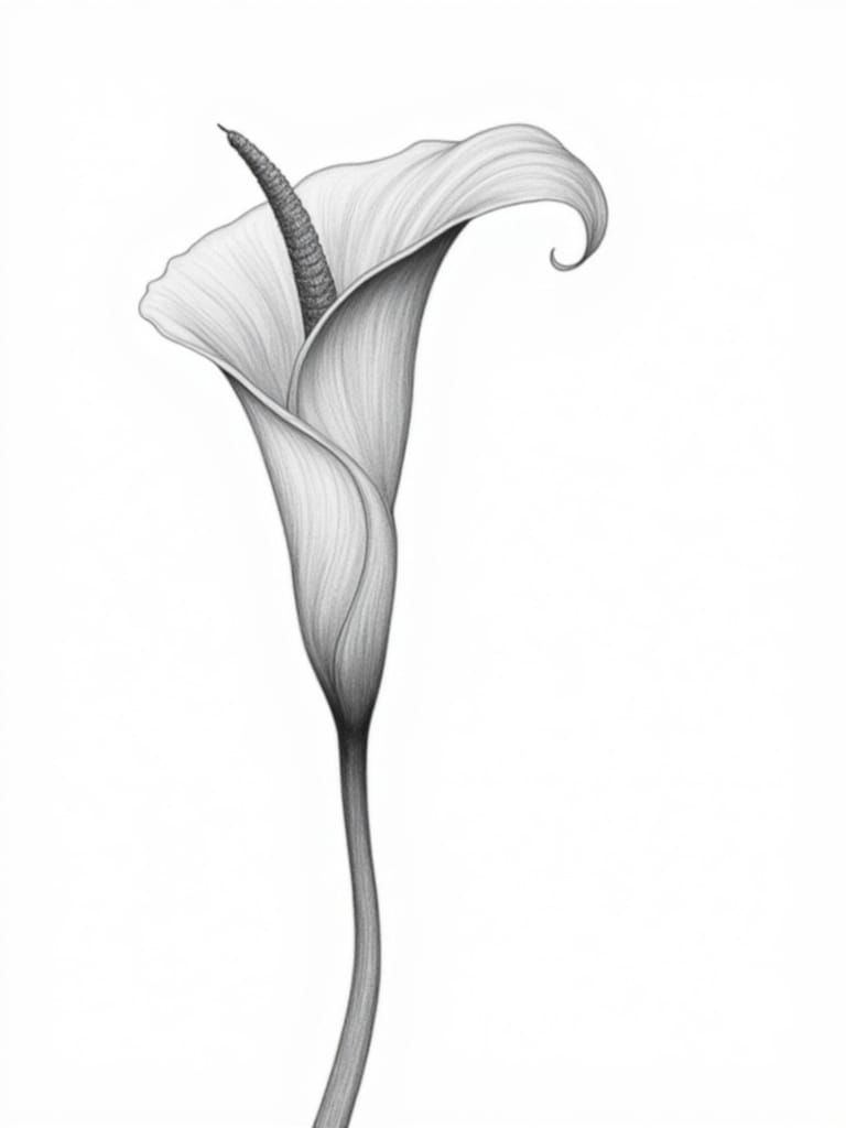 Surrealistic Pencil Drawing of a Calla Lily in Realistic Bla...