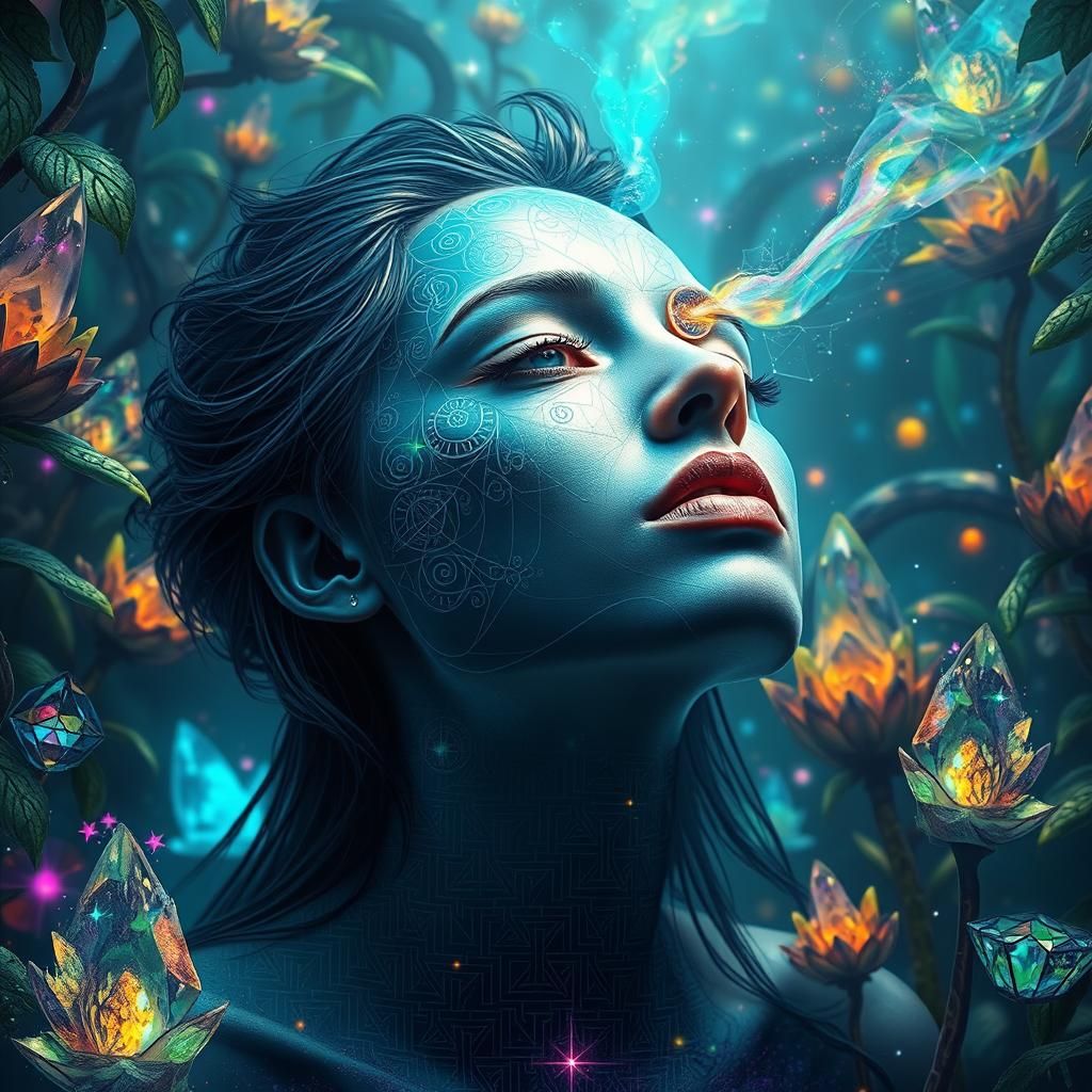 Mystical Woman in Jungle of Light: Psychedelic Dreamscape