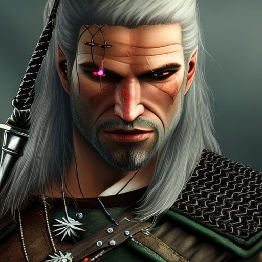 Hyperrealistic Witcher Portrait with Colorful Accents