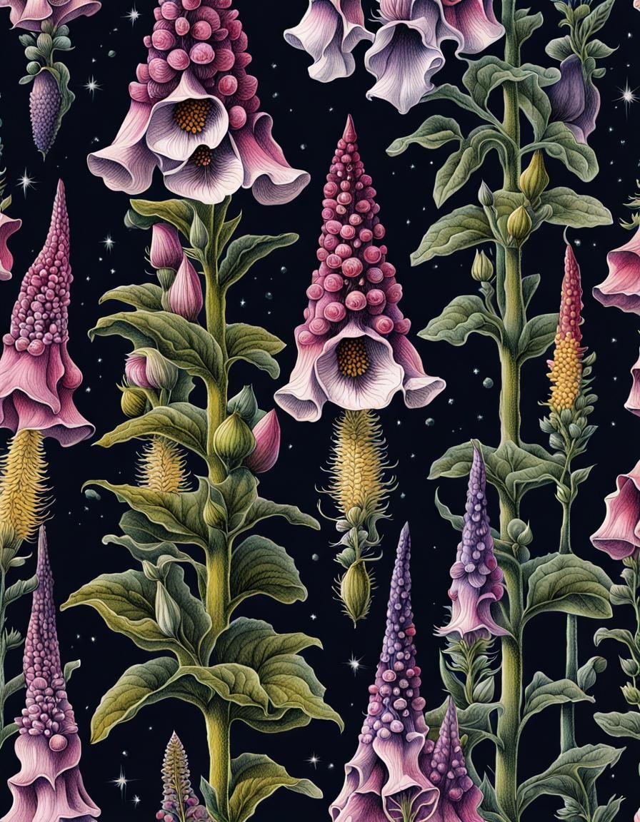 Botanical Foxglove Ink Sketch Illustration