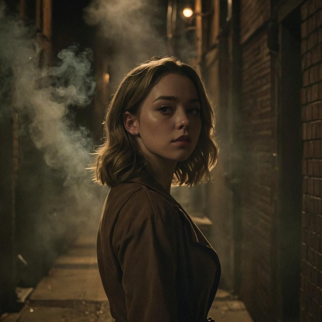 Film Noir Woman in Smoky Alleyway