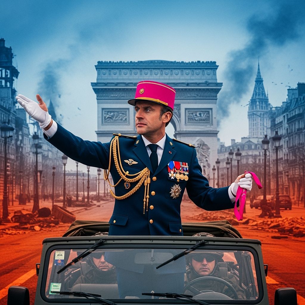 Dystopian General Leading Parade in War-Torn City