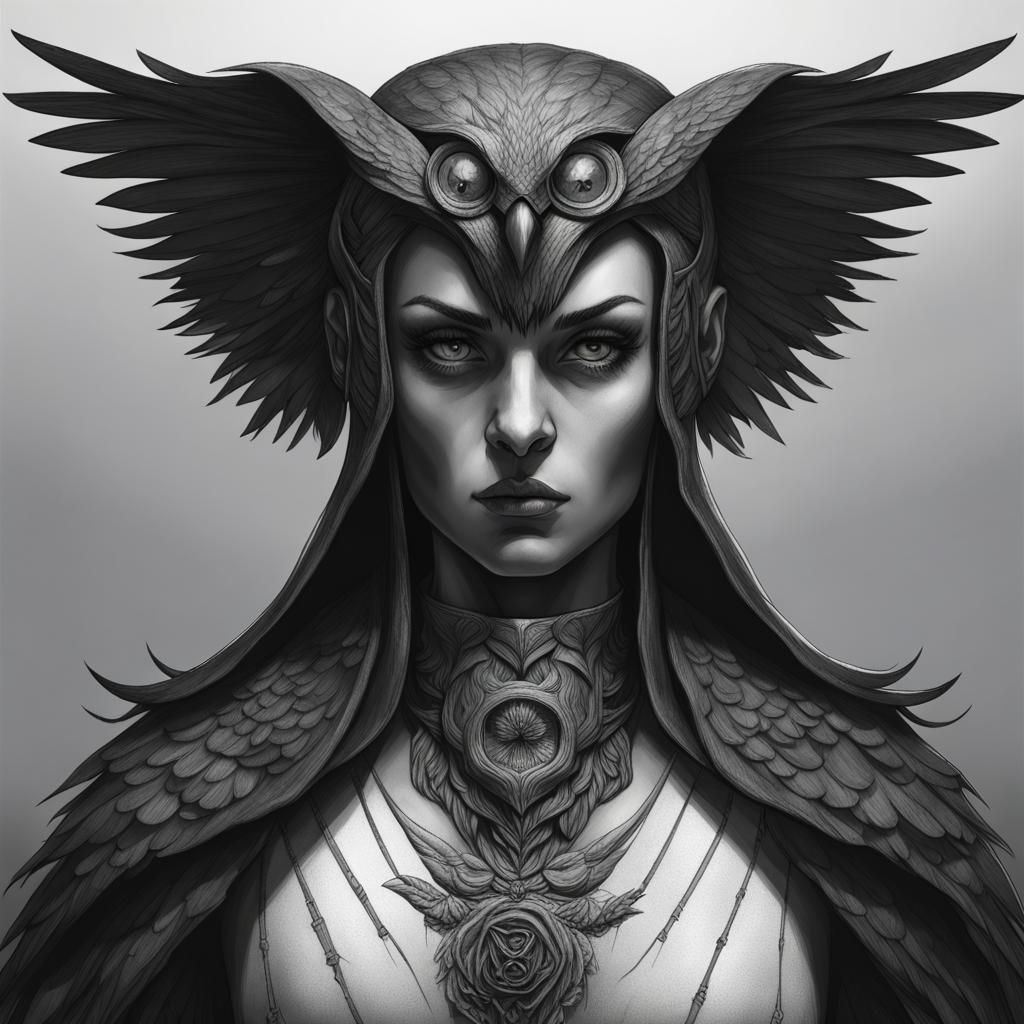 Owl Hybrid Woman Portrait in Dark Fantasy Style