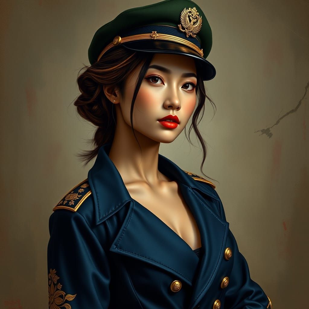 Thai Woman in Military Uniform: Photorealistic Portrait