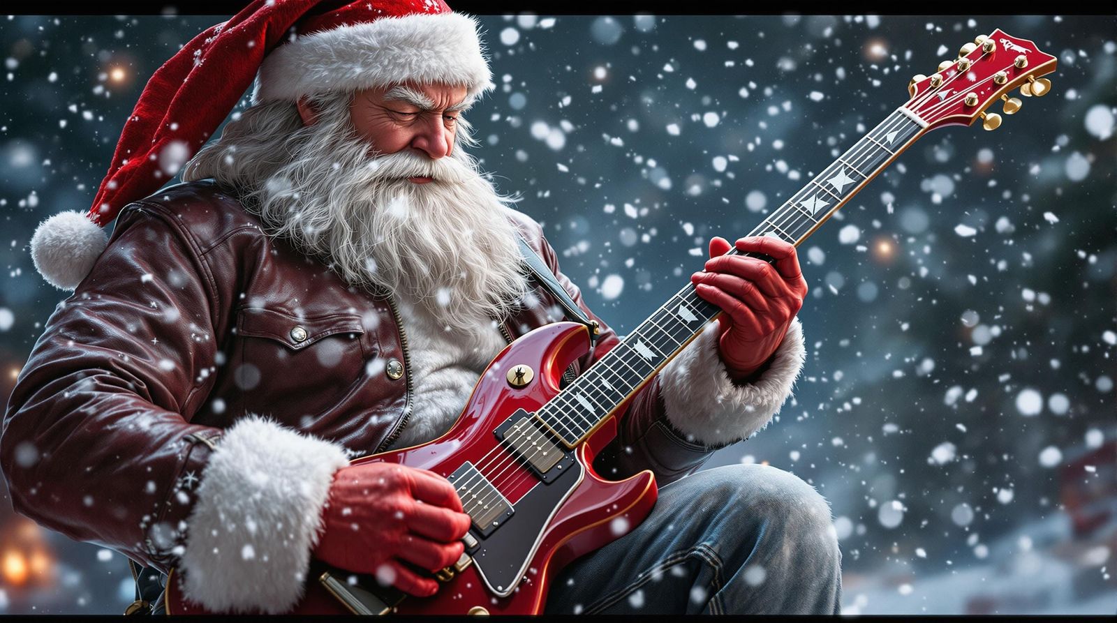 Santa Claus Rocks Electric Guitar in Intricate 3D Art