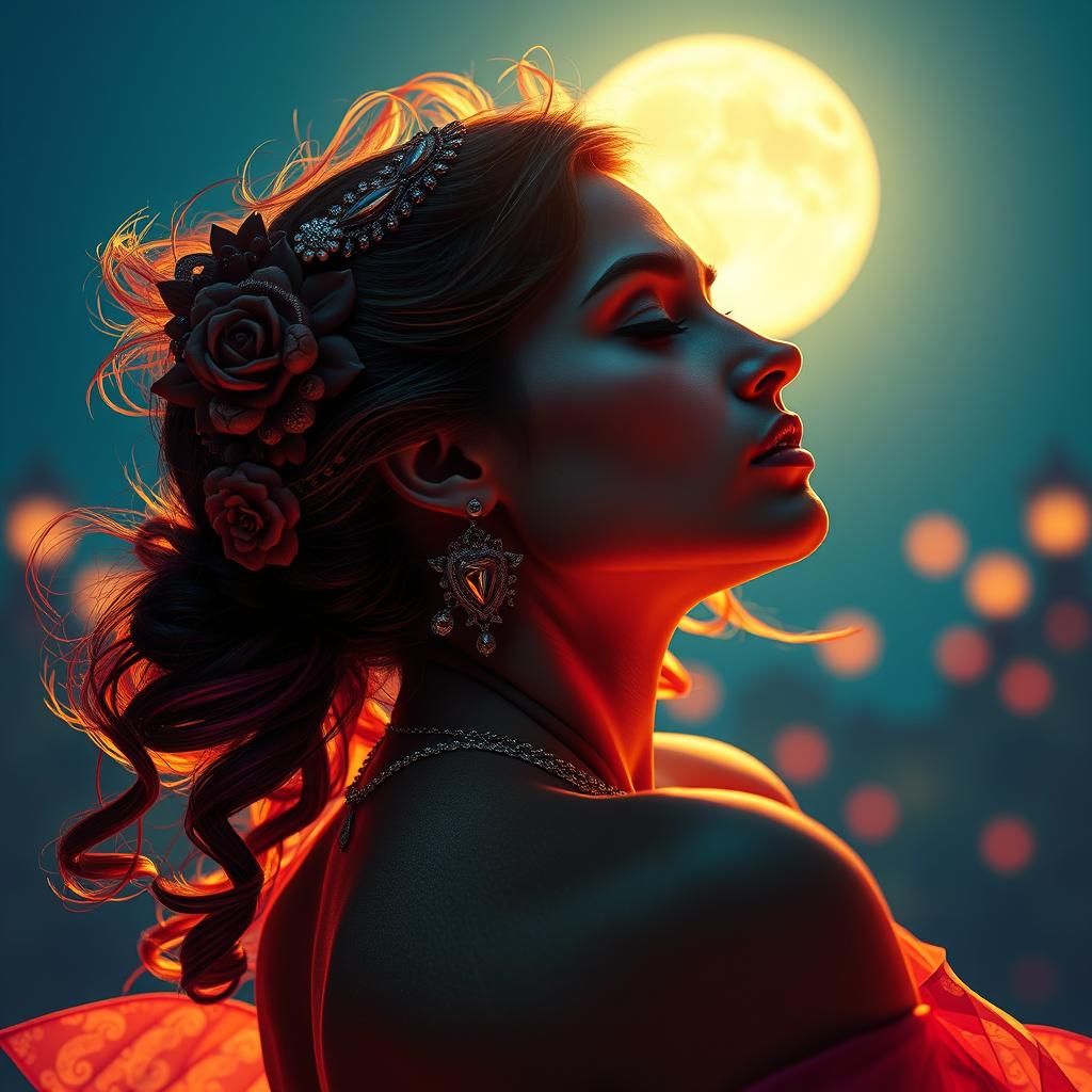 Moonlit Dancer in Art Nouveau Style