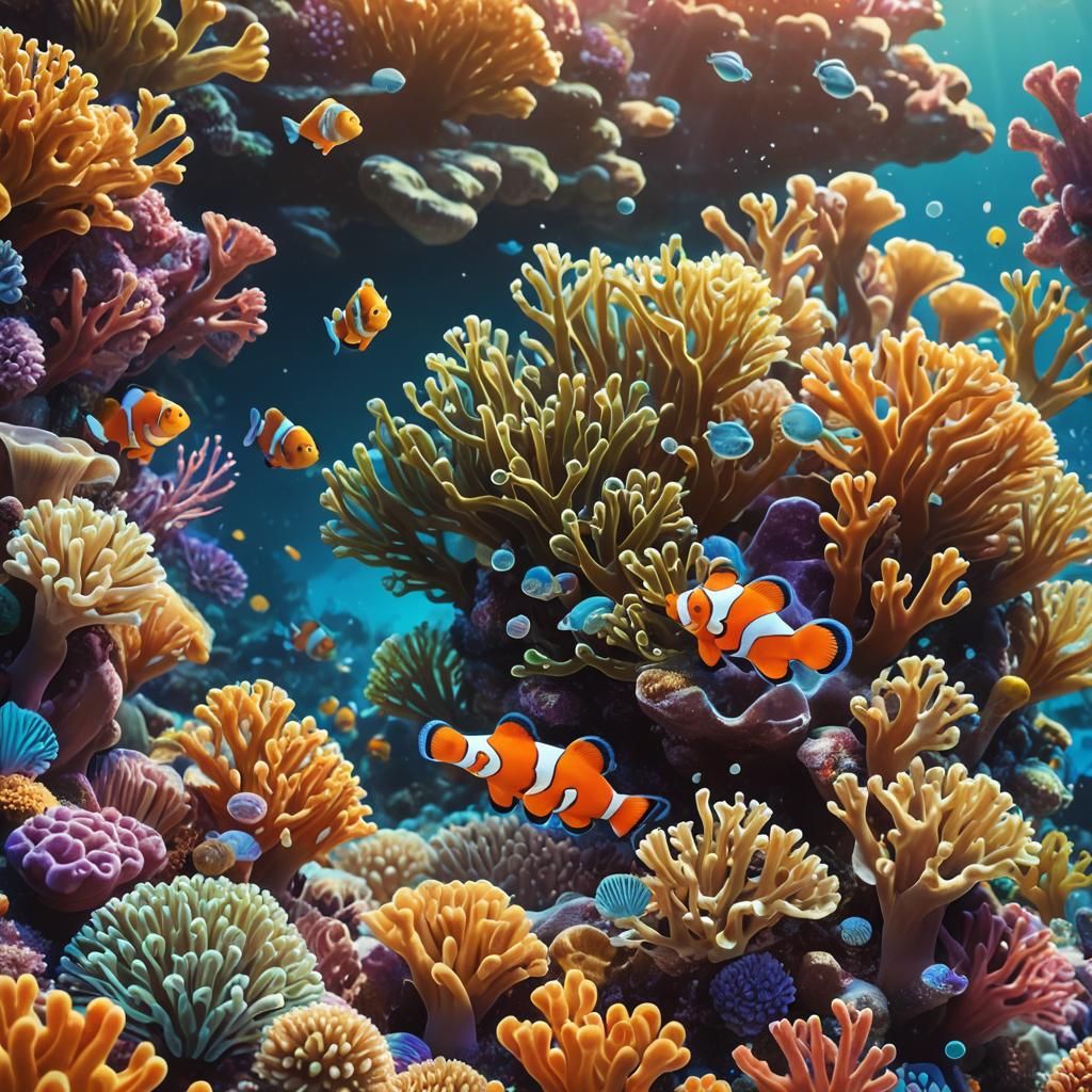 Adorable Clownfish in Colorful Coral Reef: Fantasy Art