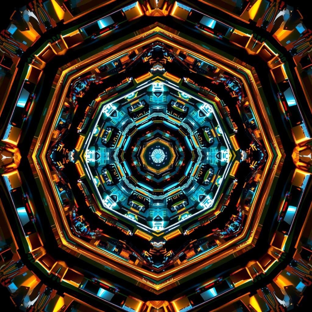 Symmetrical Octahedron Interior in Futuristic Style