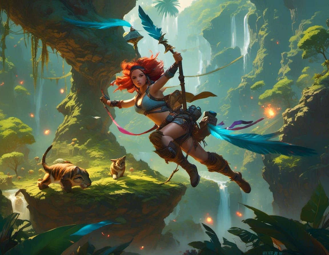 Female Explorer Climbing Tree: Adventure Concept Art