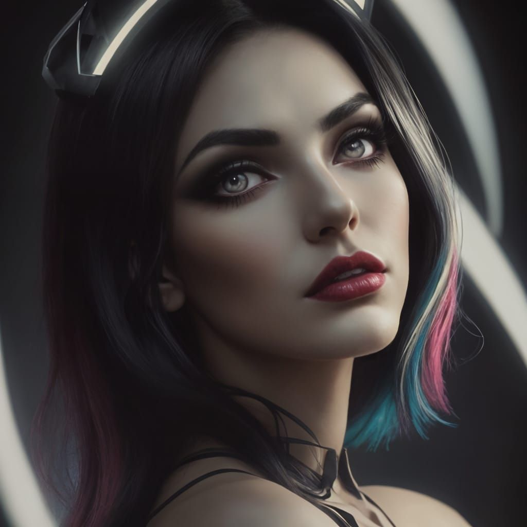 Sultry Noir Woman in Vibrant Geometric Hues