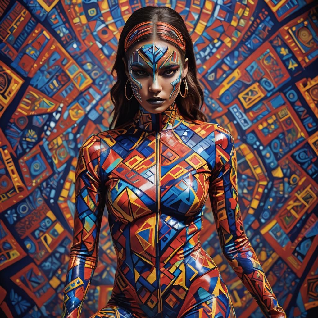 Model Adorned in Vibrant Body Paint