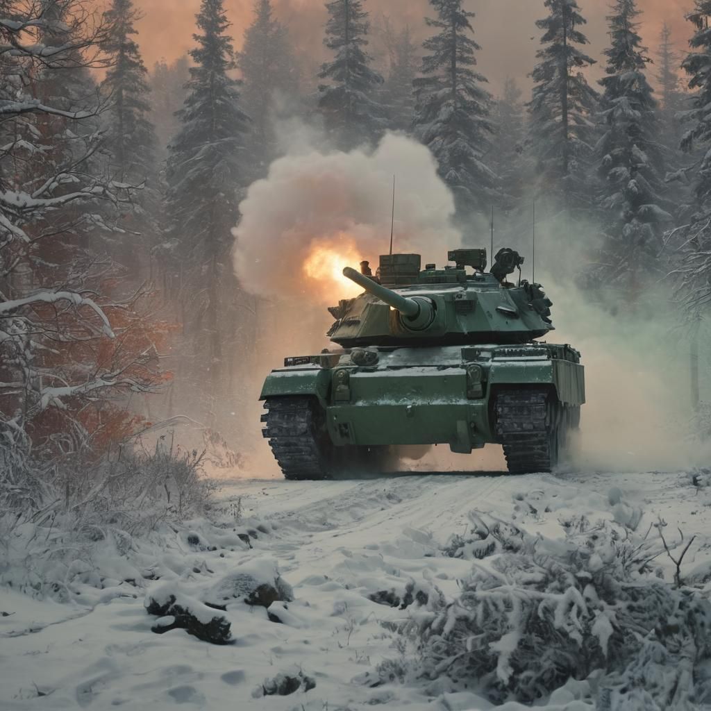 Tank Smashes Through Snowy Forest: Mecha Anime Style