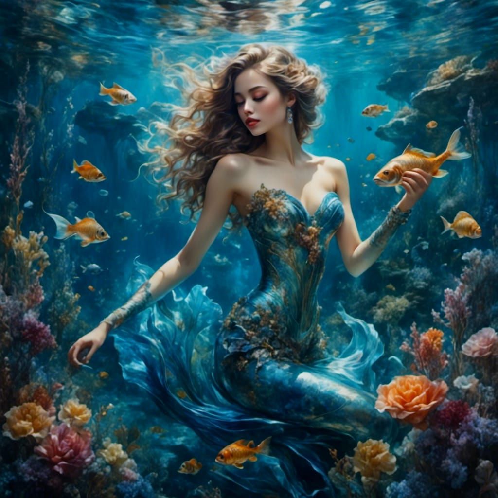 Ethereal Glass Mermaid with Painterly Visions