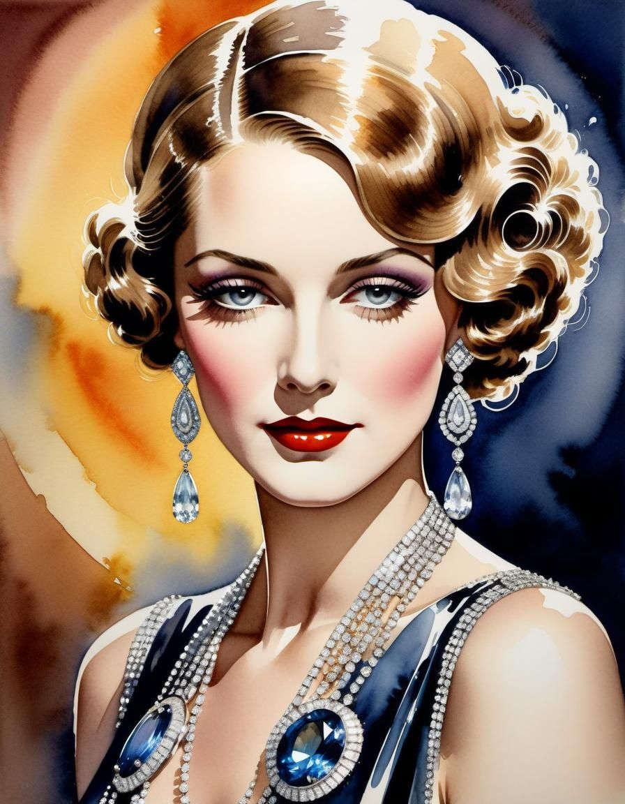 1920s Socialite Portrait in Watercolour Style