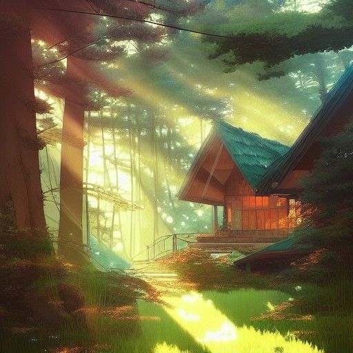 Ethereal Forest House in Studio Ghibli Style