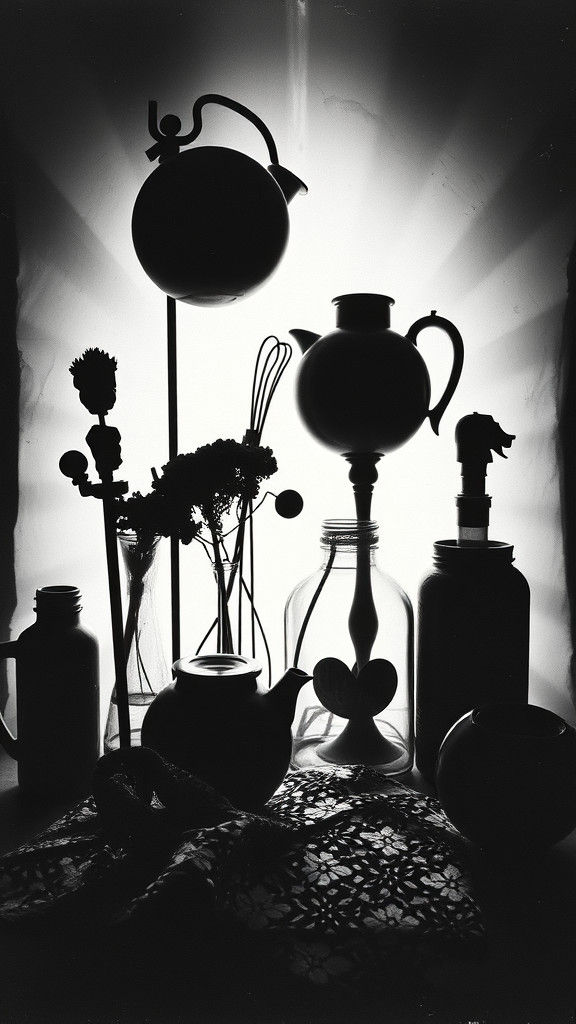 Surreal Black and White Photogram with Rayograph Technique