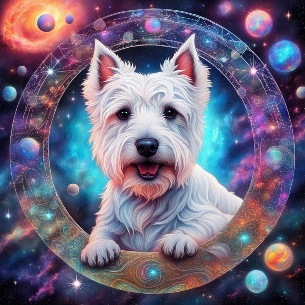 Westie in Holographic Cosmic Astral Illustration