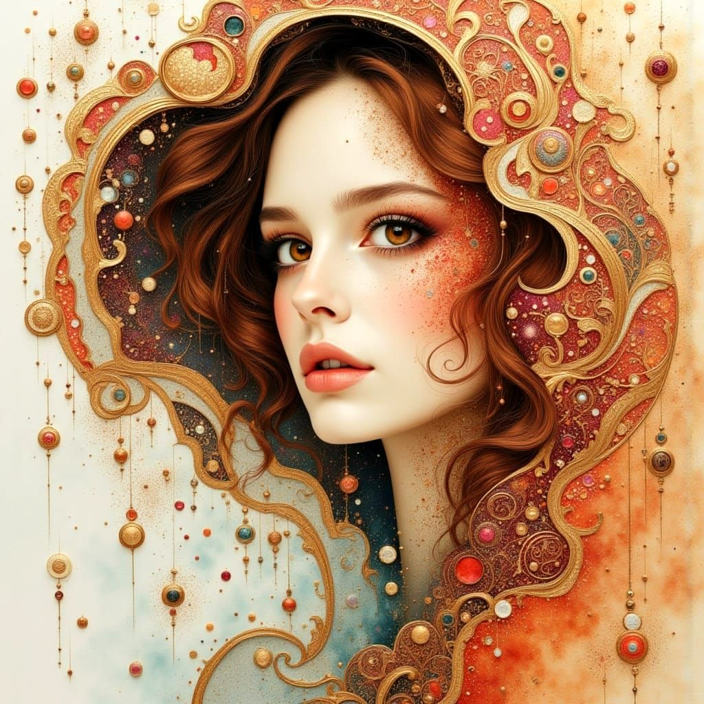 Dreamy Woman Portrait in Art Nouveau Style