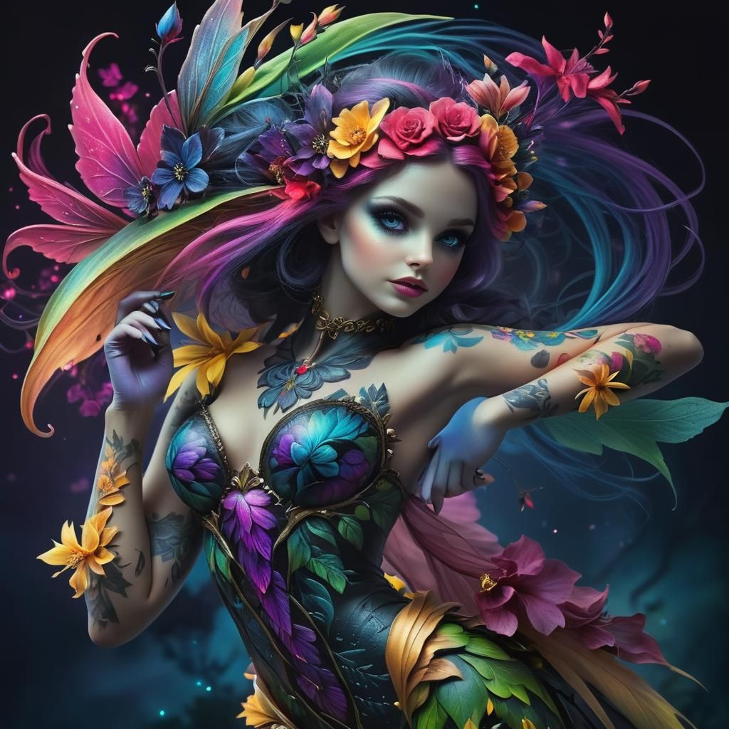 Forest Fairy with Floral Tattoo: Professional Photo