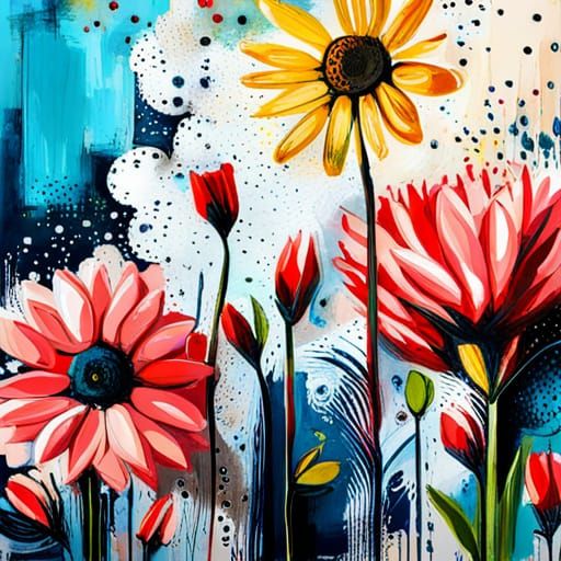 Mixed Media Flowers: Digital Art and Screen Print