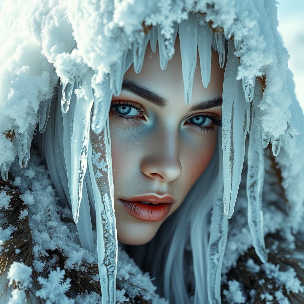 Ethereal Ice Goddess in Snowy Serenity