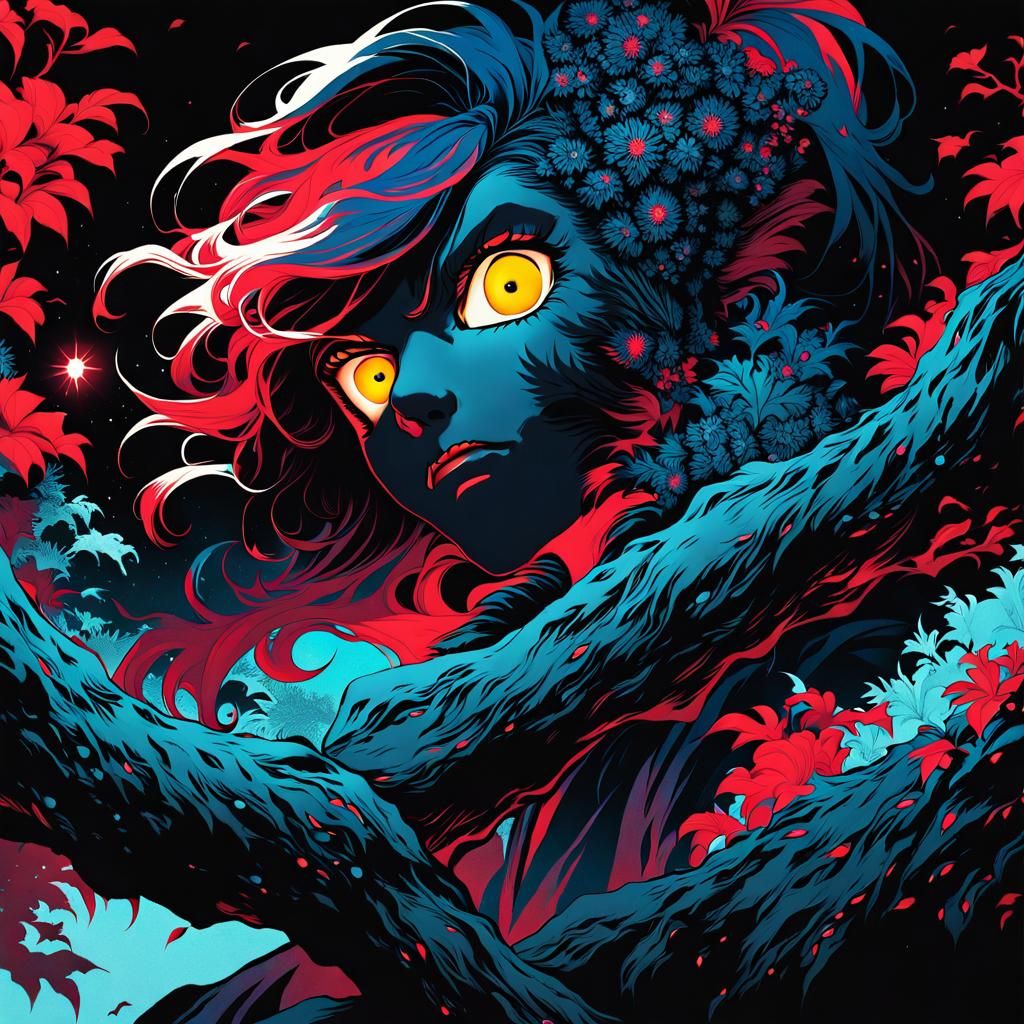 Reptilian Man Portrait with Maroon Hair