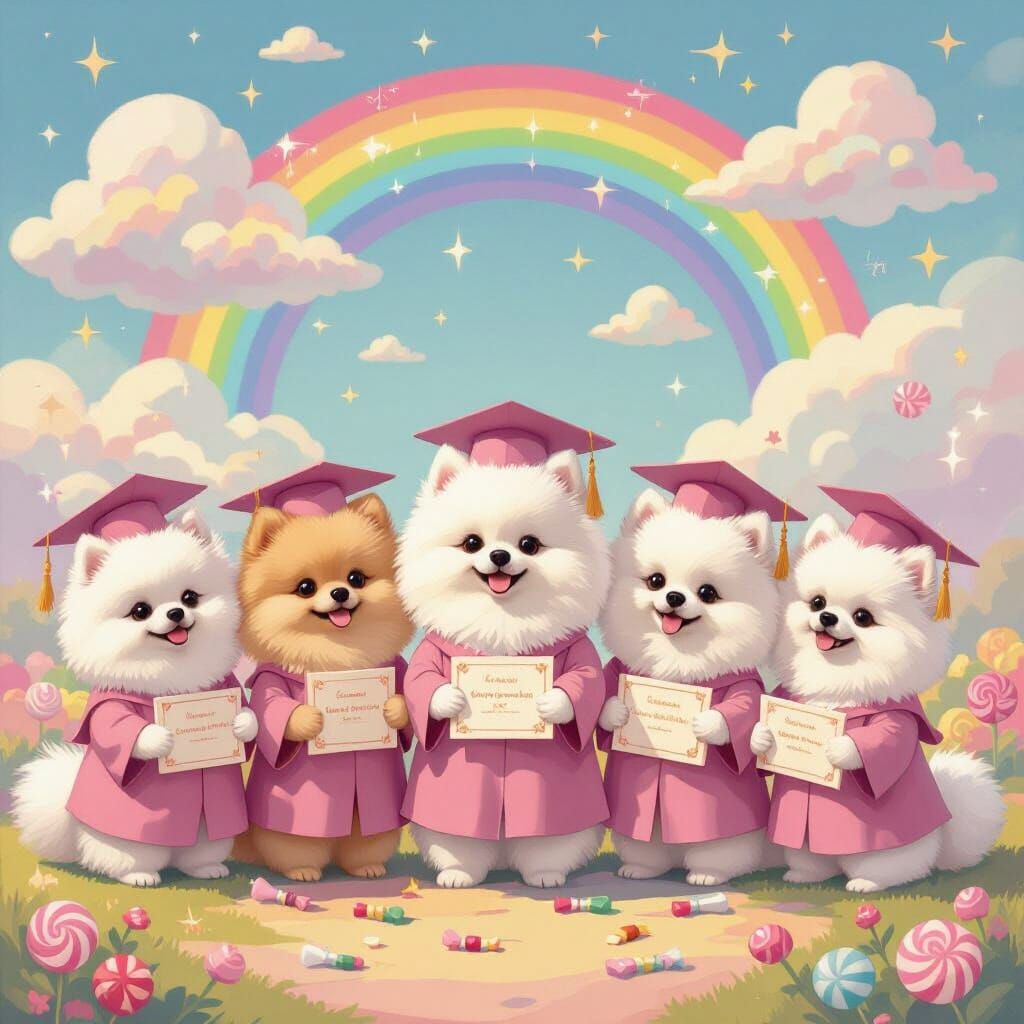 Pomeranian Graduation in Candy Land High
