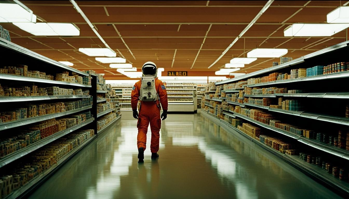Astronaut in Abandoned Store: Wes Anderson Style