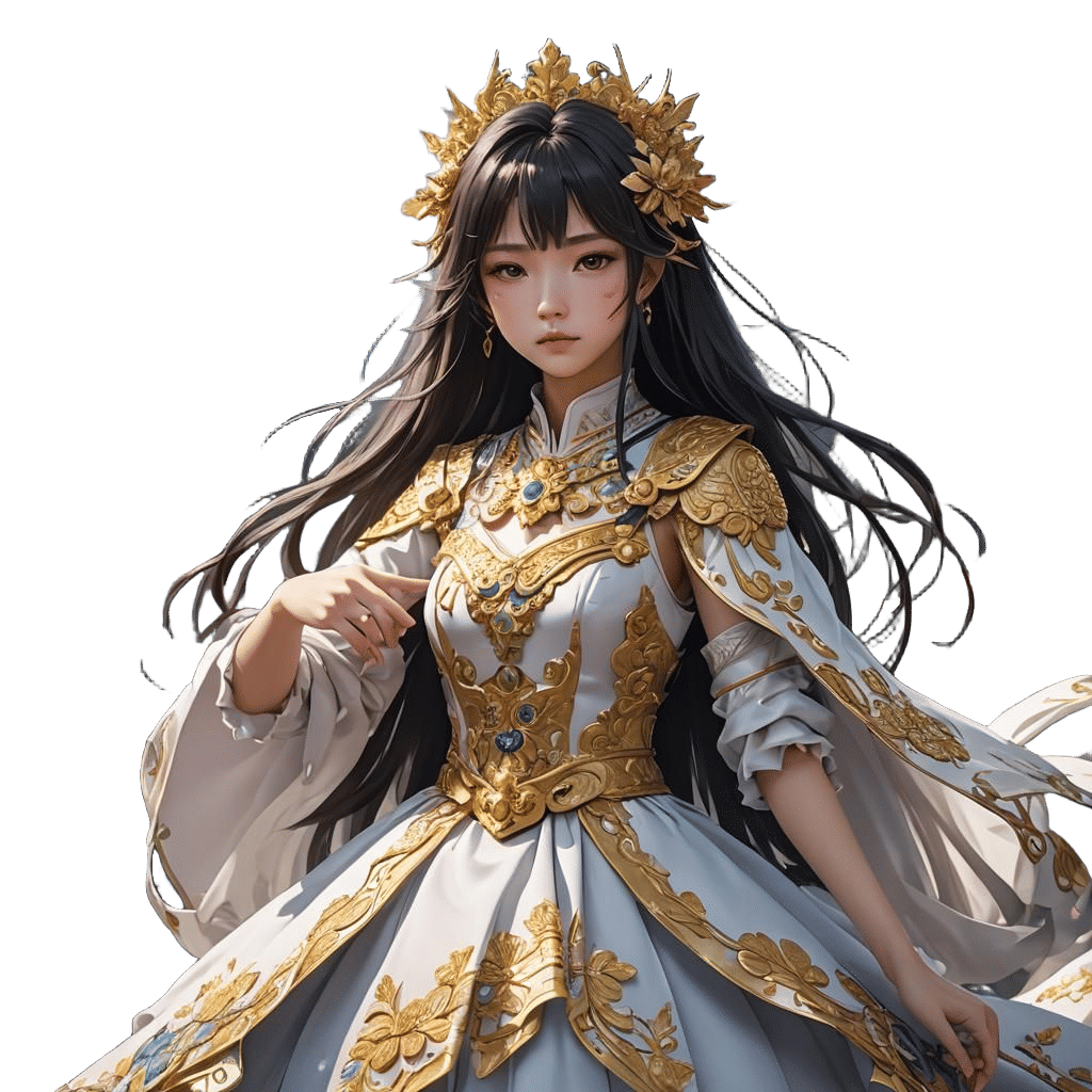 Elegant Anime Beauty in Gown, 3D Rendered Art