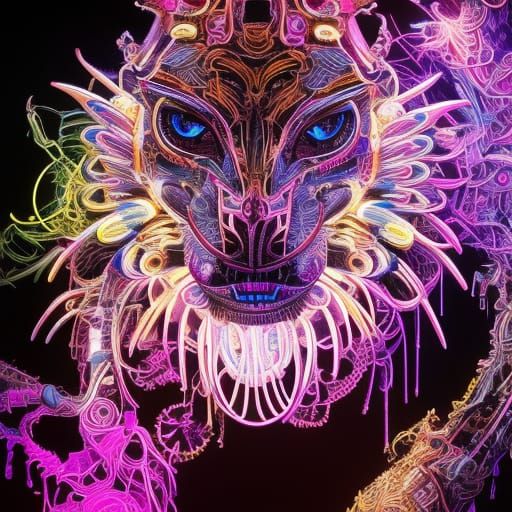 Biomechanical Three-Headed Cobra Beast in Biopunk Style