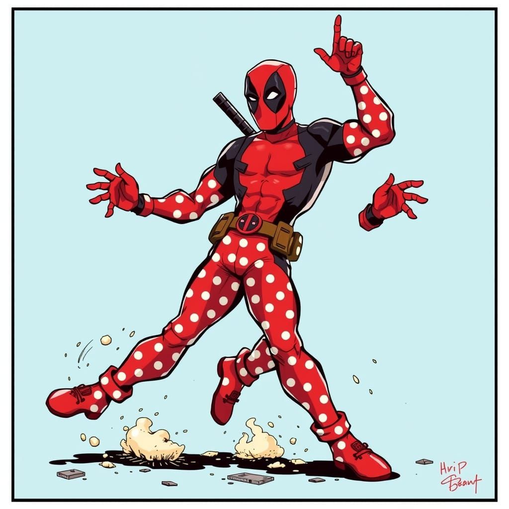 Deadpool in Polka Dots, Comic Book Art Style